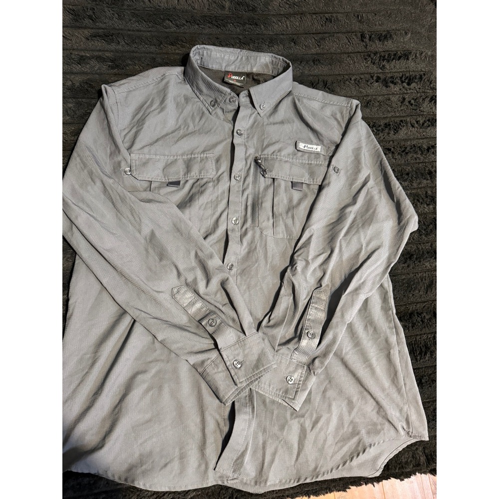 Pudolla Mens‎ Long Sleeve Fishing Shirt Gray Hiking Outdoor Ventilated Small